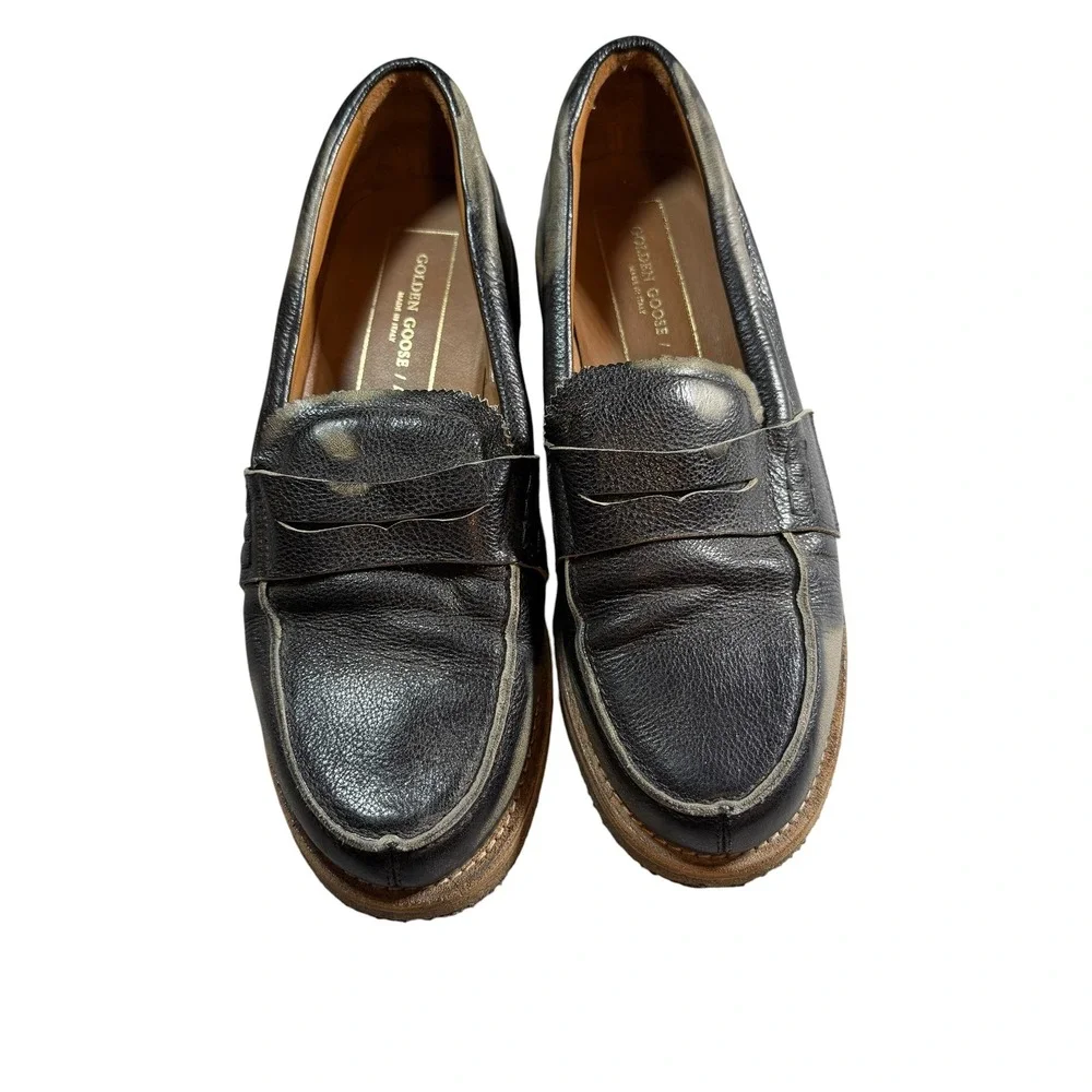 Golden Goose‎ Jerry Leather Penny Loafer Size 41 Black Distressed Made in Italy